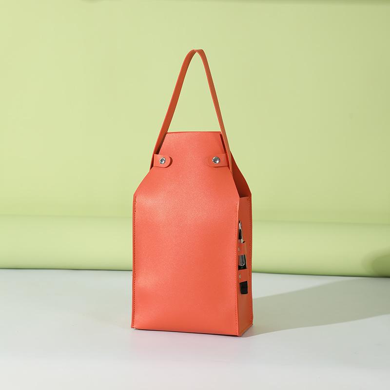 2024 Luxury Pu Leather Red Wine Packing Bag with Handles Reusable Wine Carriers Handbag Gift Champagne Two Bottle Packaging Bag