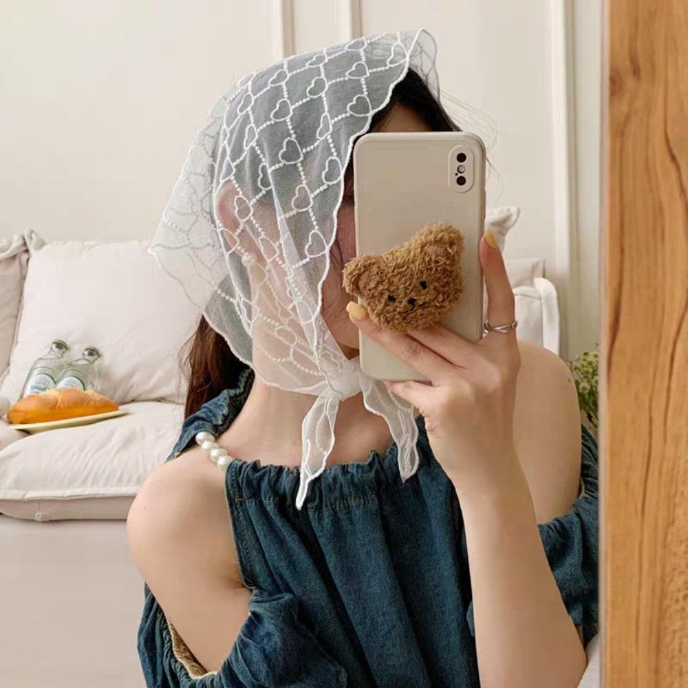 

Love Heart Lace Scarves Korean Style Triangle Hijab Scarf Elegant Bandanas Shawl Gift білий