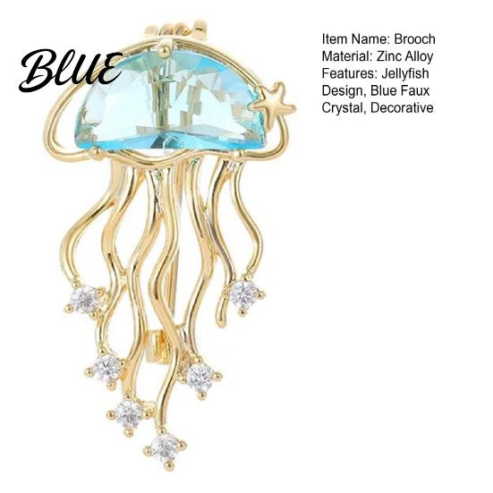 Daily Wear Brooch Women Blue Faux Crystal Jellyfish Shape Lapel