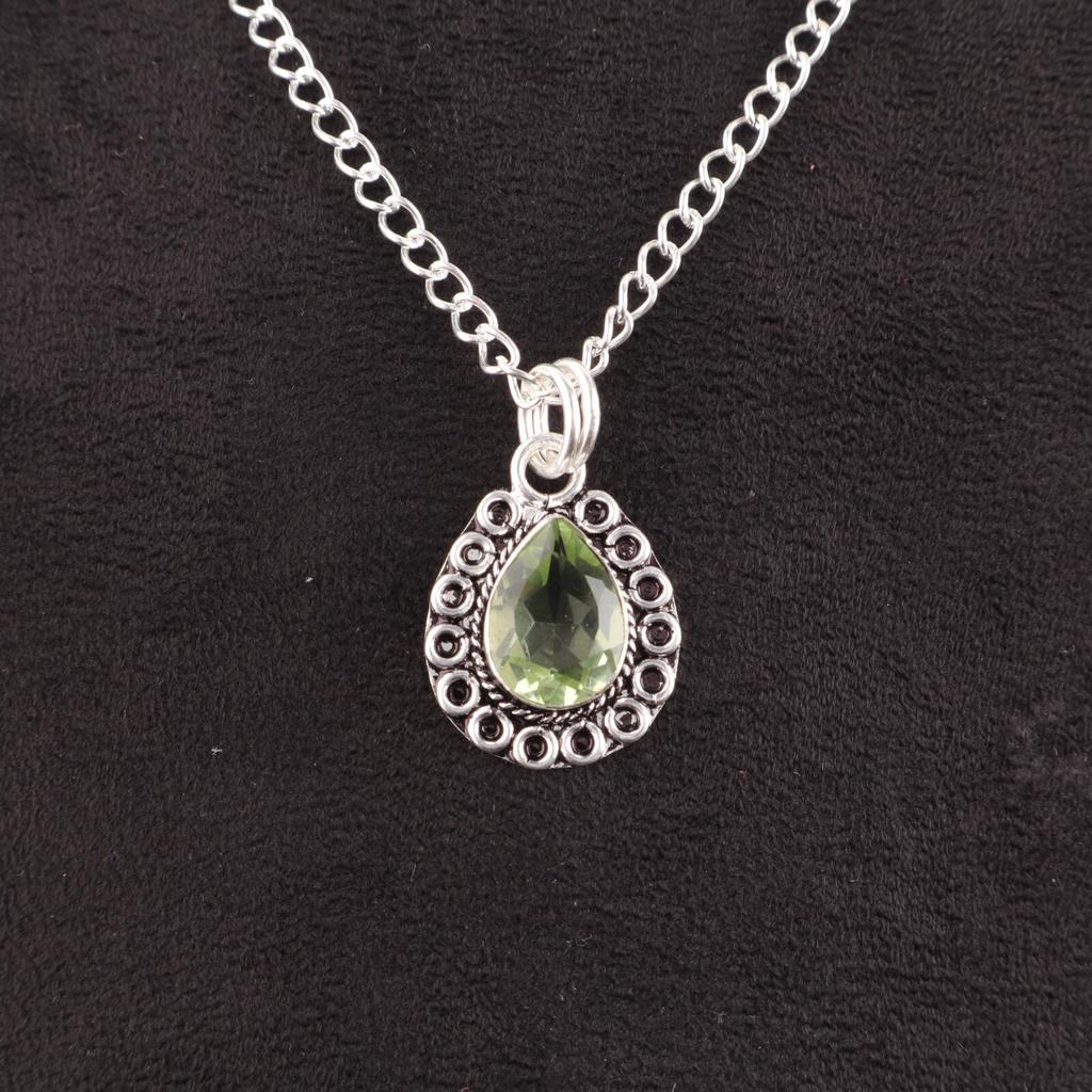 Natural Green Amethyst Sterling Silver Handmade Wife Gift Unique Pendant Jewelry PP-26-43