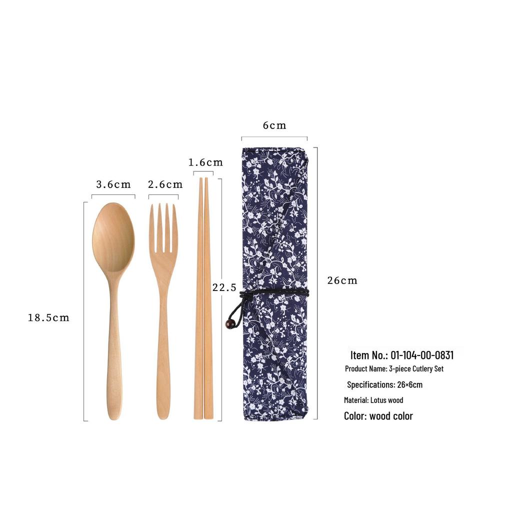 Japanese Korean Wooden Spoon & Chopsticks Set - Portable Tableware for Soup, Rice, and Serving.
