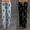 Women Fashion Lacing Skulls Printed Elastic Wide Leg Pants Plus Size 5xl Casual Trousers