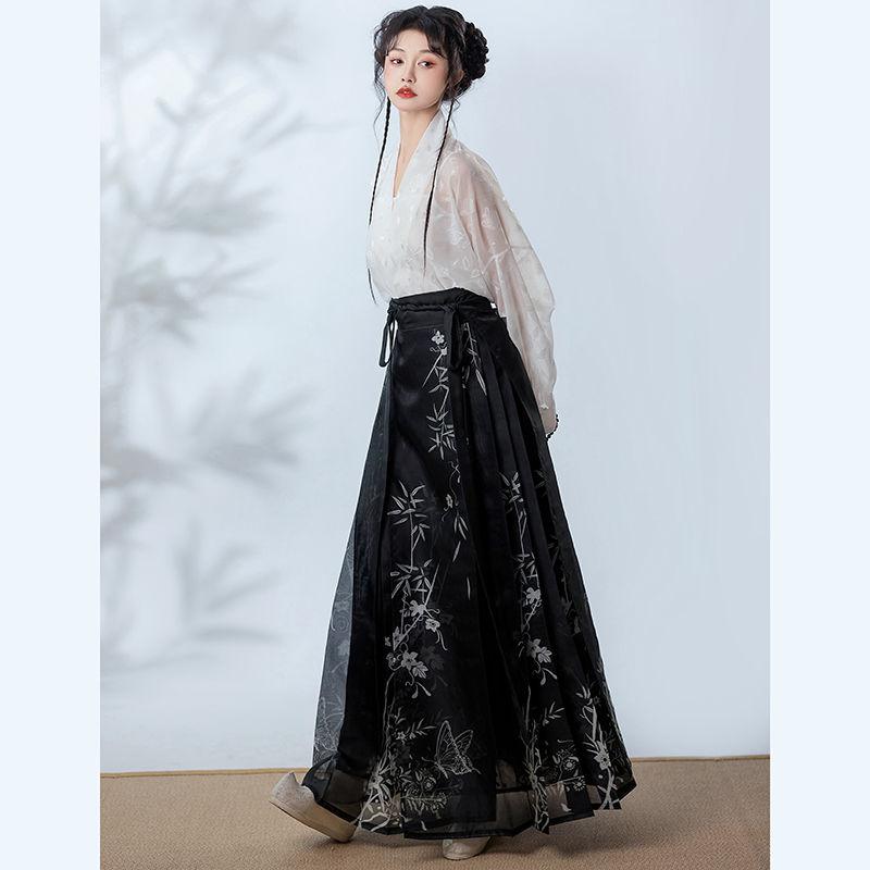 China Ming Dynasty Style Hanfu Women Suit Horse-face  Skirt Improved Suit