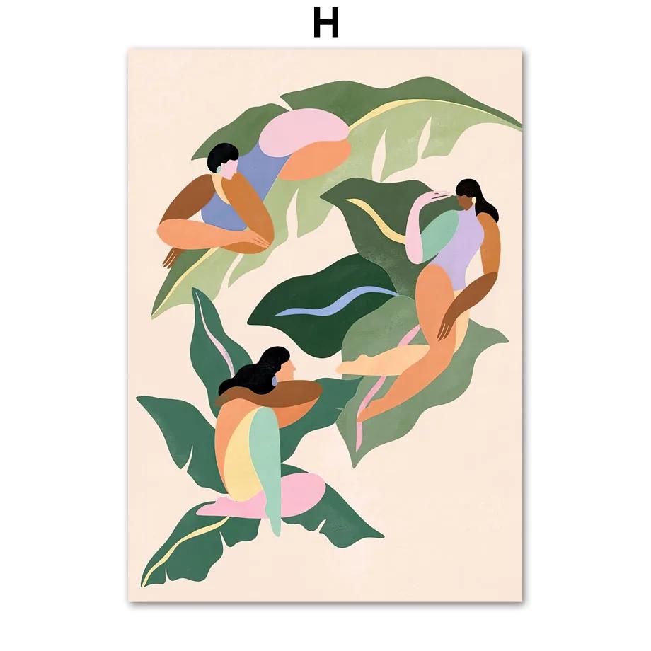 Scandinavian Style Boho Abstract Wall Art Prints, Abstract Poster, Coral Leaves Flower Gallery, Aesthetic Room Decor, Modern Fas