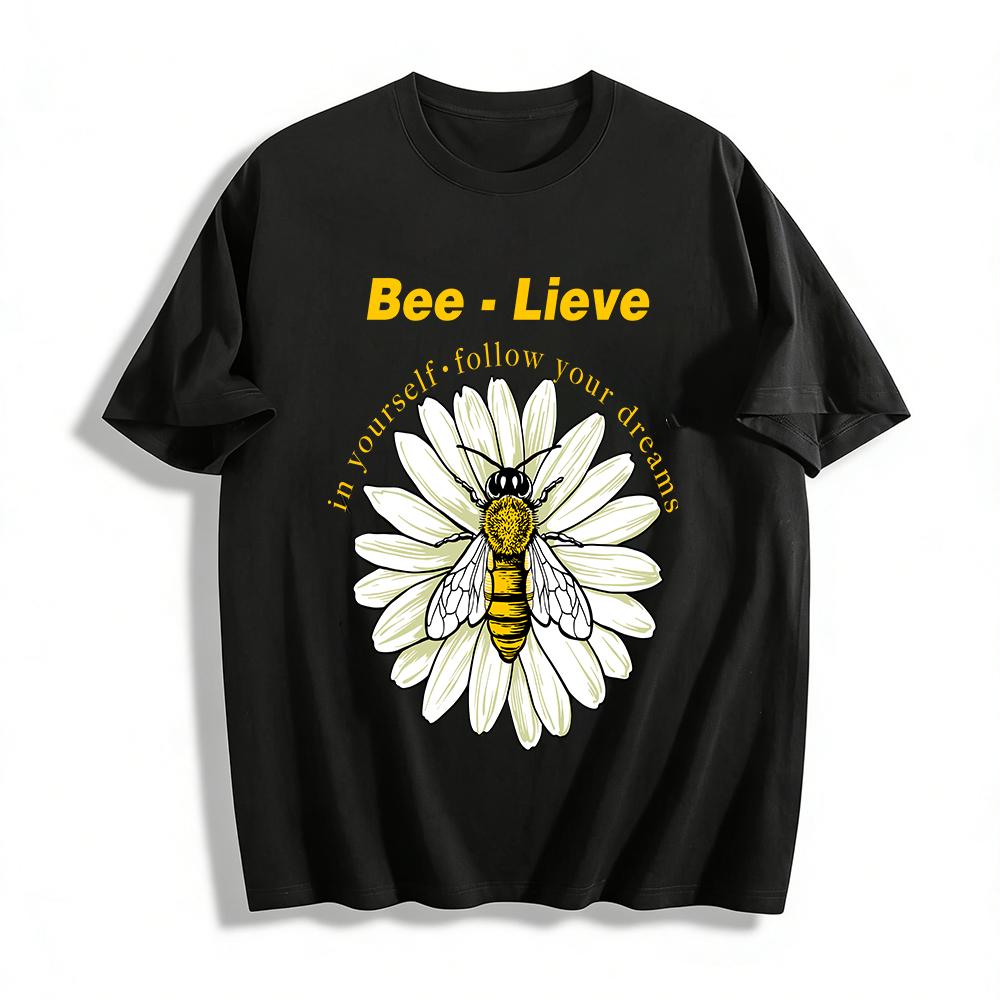 Bee-Lieve In Yourself Follow Your Dreams Daisy Bee Graphic Tee Pure cotton T-shirt XXS