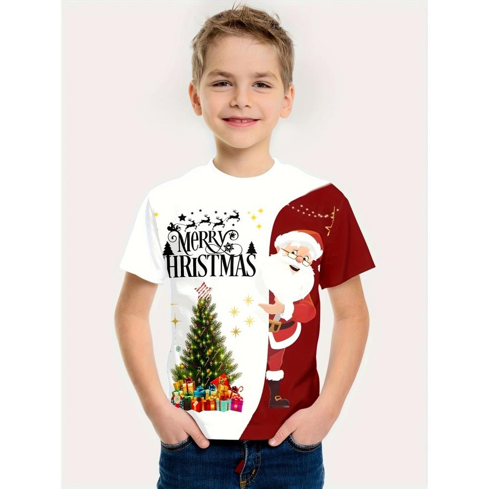 Children's T-shirts, Santa Claus Christmas prints, girls' clothes, cute cartoon pullovers, boys' tops, fashionable gifts, children's clothing
