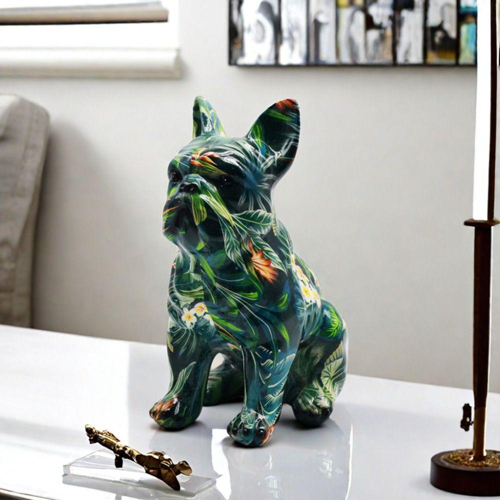 Kawaii Painted Bulldog Statue Cartoon Colorful Dog Statue Graffiti French Bulldog Statue  Children