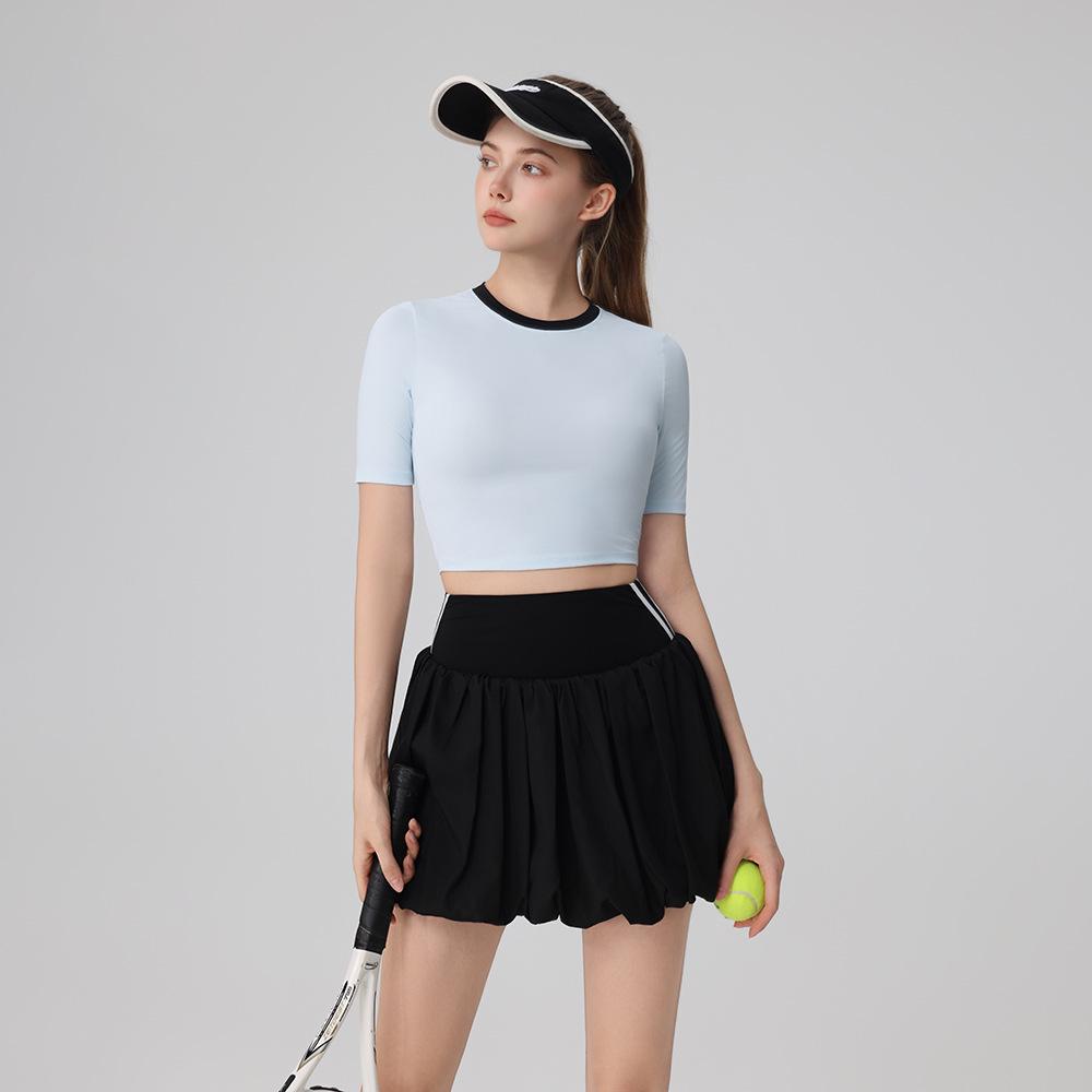 2025 Summer Women's Short Sleeve Tulip Casual Badminton and Tennis Skirt Set