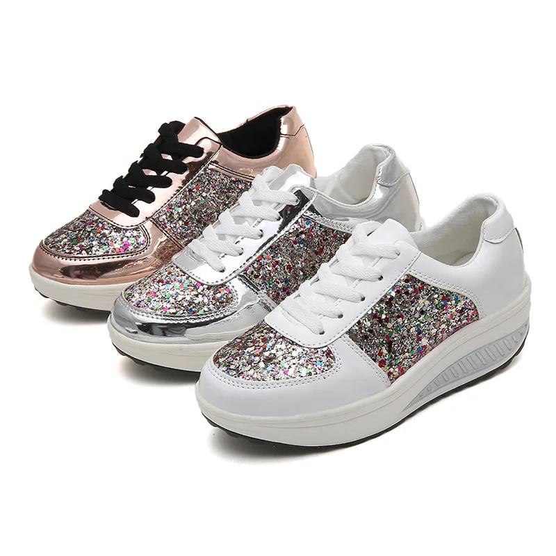 Fashion Woman Shoes Spring Luxury Casual Sneakers Breathable Lace Up Black Fashion Mirror Heel Board Shoes for Women Tenis Femenino