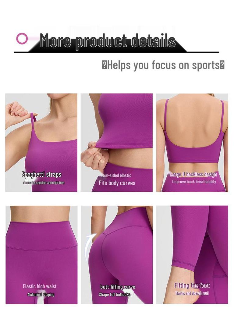 Bare-Feel Five-Piece Yoga Set: Long & Short Sleeve Tops, Chest Pads, Tight Slimming High-Waisted Pants.