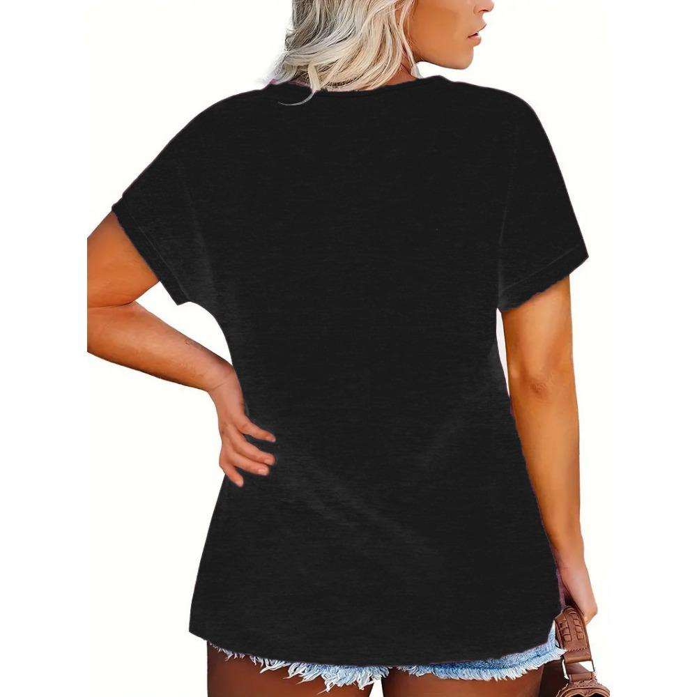 T-shirt, T-shirt z krótkim rękawem i dekoltem w serek, top damski, casualowy, elegancki, modne ubrania, 2025 casualowe lato, wiosna i jesień
