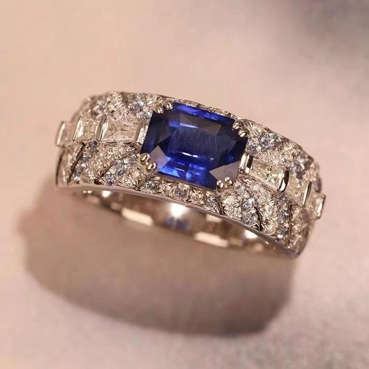 Square Sapphire Ring Women S Niche Light Luxury Fashion Simple Index Finger Ring Wind Temperament Versatile no. 6