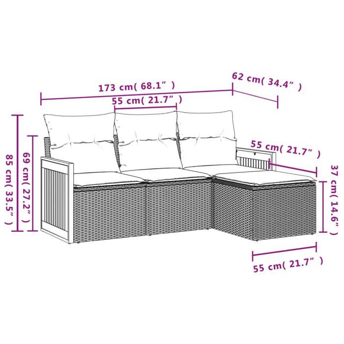VidaXL Salon de Jardin avec Coussins 4 pcs, Canapés de Patio, Ensemble de Meubles, Mobilier de Terrasse Extérieur, Beige 3259987