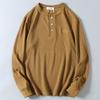 Export American Style Casual Henry Collar Letter Embroidered Long Sleeve T-shirt Men's Spring and Autumn 240G Heavy Weight Waffle Bottoming Shirt