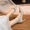 Fashion Comemore Pumps for Women Sexy Pearl Decoration Fashion Women's High Heels Sequins Dress Party Shoes Stiletto Heel Single Shoe