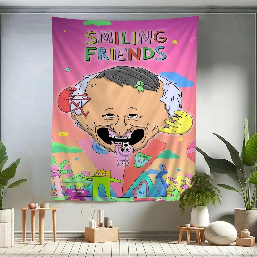 VIKAMA Cartoon SSmiling Friends Colorful Tapestry Wall Hanging Bohemian Wall Tapestries Mandala Wall Art Decor