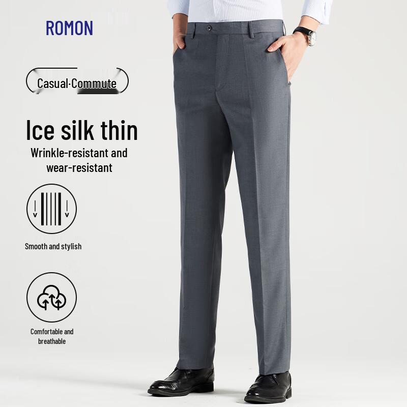 Luomeng Men's Anti-wrinkle Non-iron Straight-Leg Suit Trousers