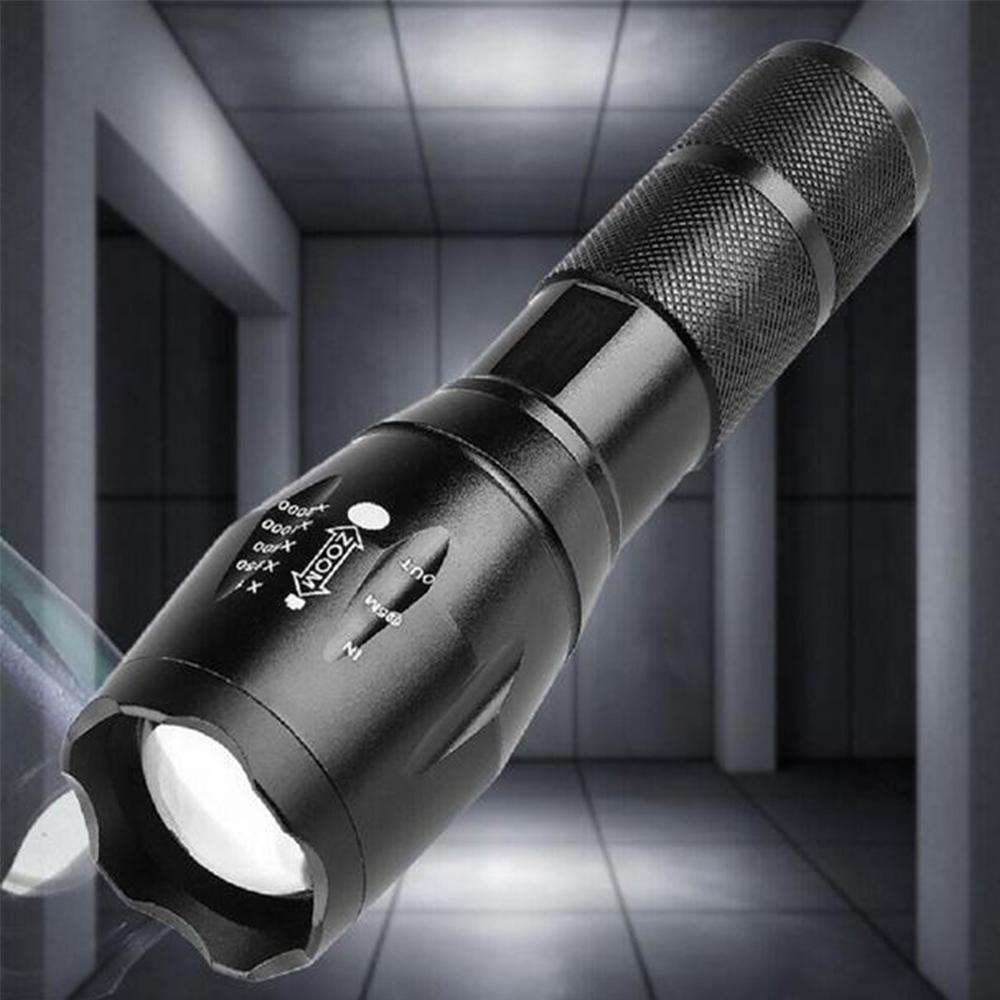 Multi-functional Zoom Strong Light LED Flashlight Adjustable Brightness Black