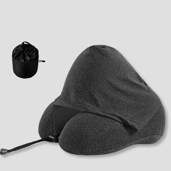 Travel Neck Pillow with Hood Memory Foam U-shaped Pillow with Adjustable Drawstring Breathable Neck Cushion for Airplane Car Long Flights Road Trips