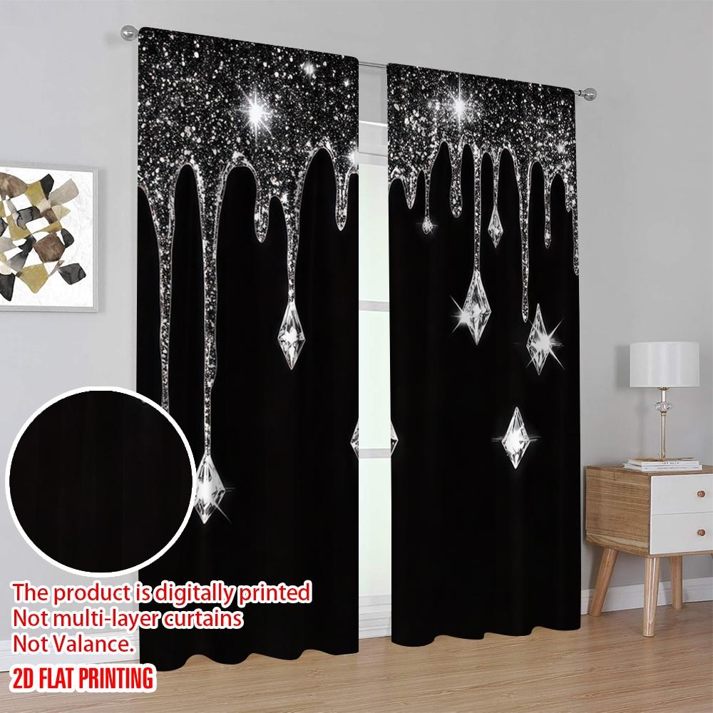 Flat Printing Shiny Silvery Water Drops Print Curtains Bedroom Office Kitchen Living Room Study Home Decor Curtain Set Of 2 Made Polyester Washable