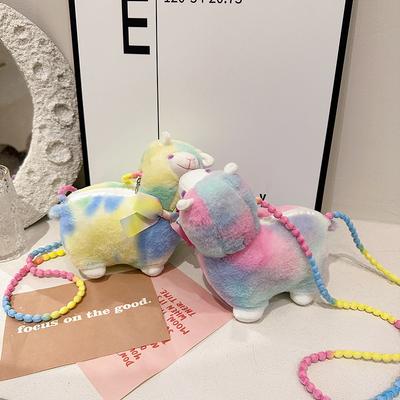 New Plush Bag Children's Doll Crossbody Bag Cute Girls Bow Alpaca Plush Shoulder Bag