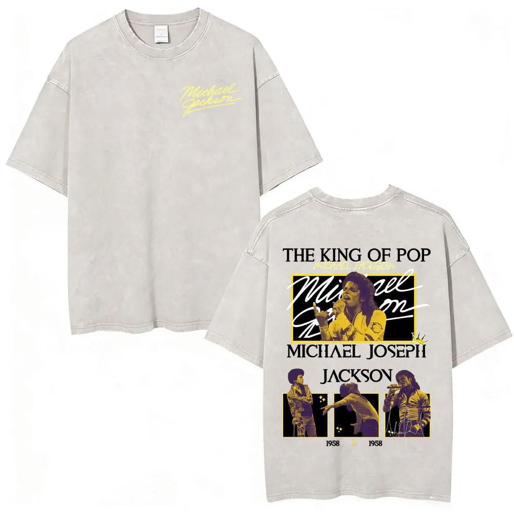 King of Pop Michael Jackson Tour Gewaschenes Vintage T-Shirt Herren Harajuku High Street T-Shirts Lässiges Baumwolle Übergroßes T-Shirt