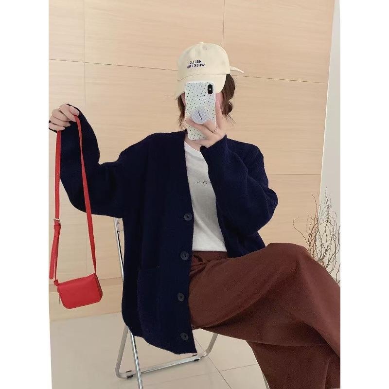 Simple style versatile sweater jacket women's autumn and winter new loose lazy style single-breasted knitted large cardigan women