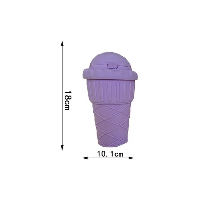 500ML Drinking Cup with Straw Ice Cream Shape Drinking Water Bottle Leakproof Cute Water Bottles with Adjustable Strap Air Up