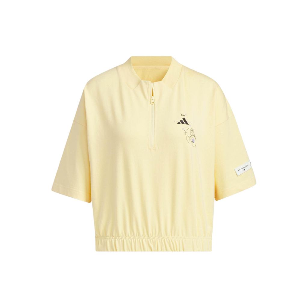 Adidas Graphic Half-Zip Cotton T-Shirt With MBTI Series Print Women Tops Light-Orange Yellow JN6670