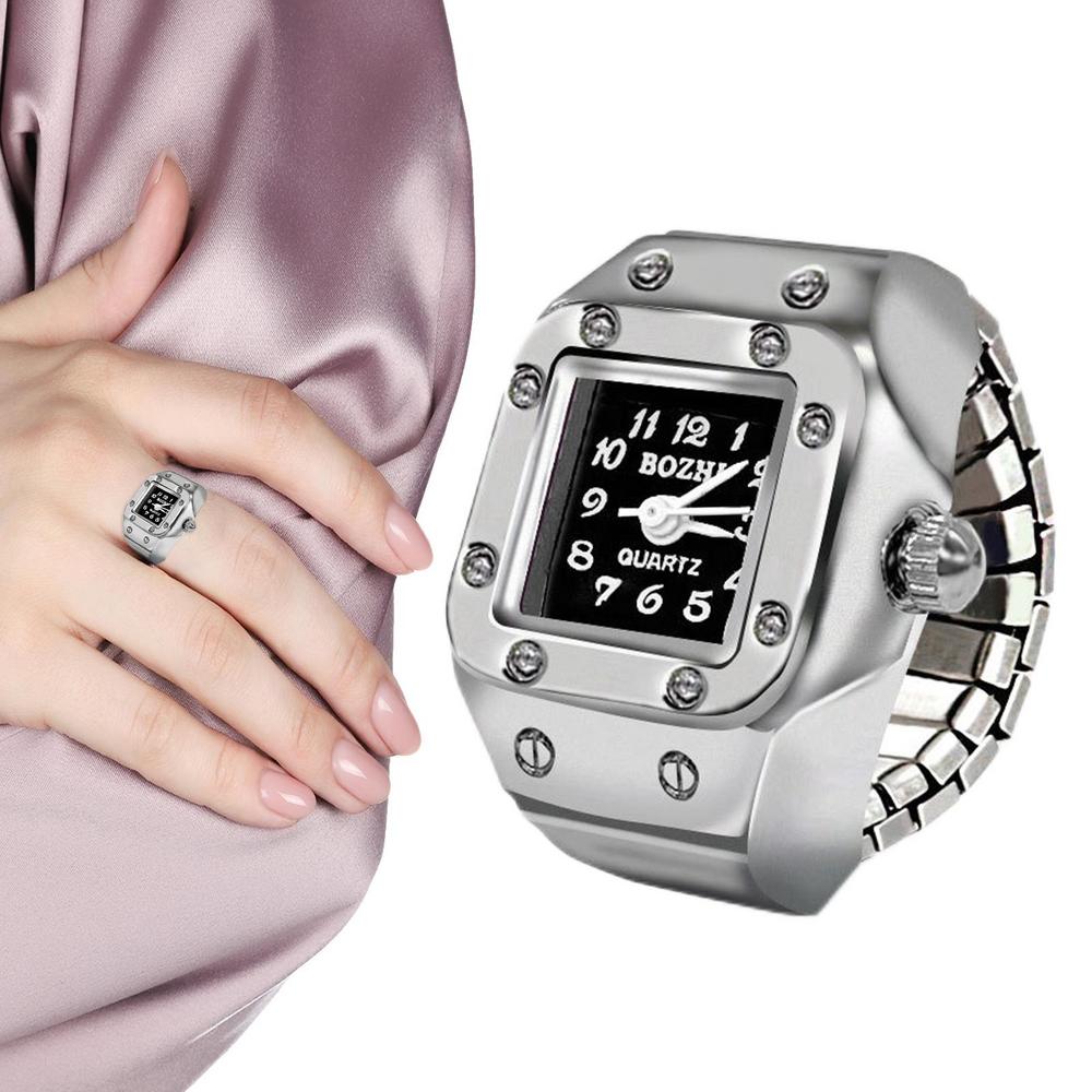 Orologio da dito punk vintage Mini cinturino elastico in lega Orologi Anelli per coppie Orologio per gioielli Orologio al quarzo romano retrò Anello per donna e ragazza