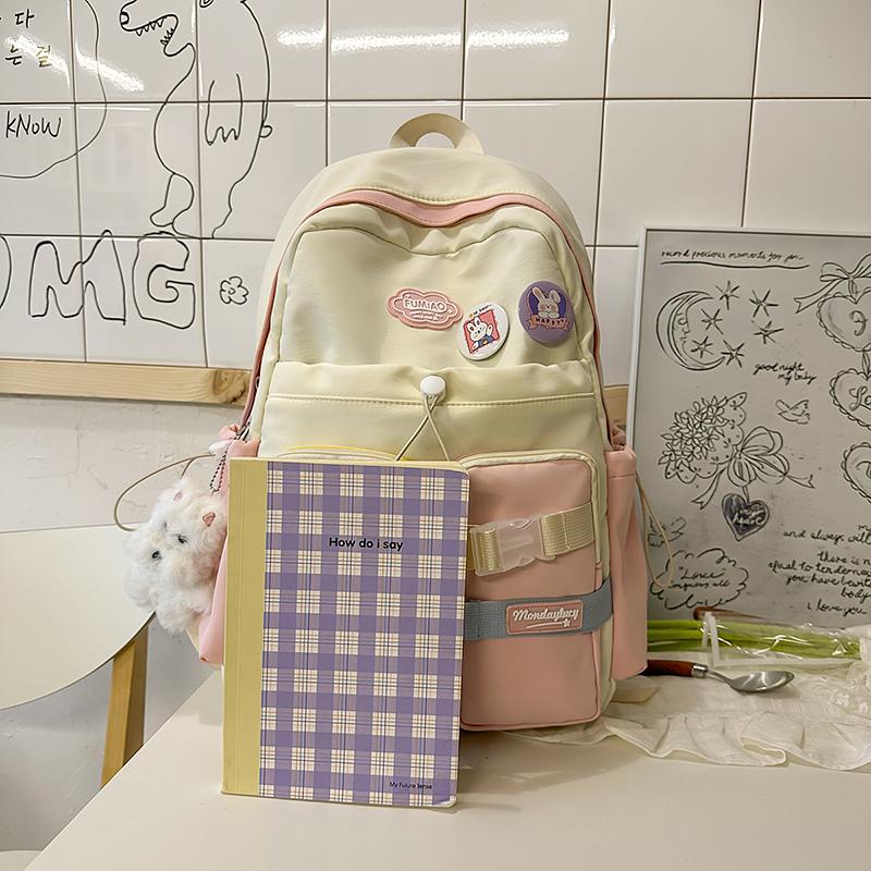 Women's Large Capacity Backpack Color Block Schoolbag for Primary and Secondary School Students