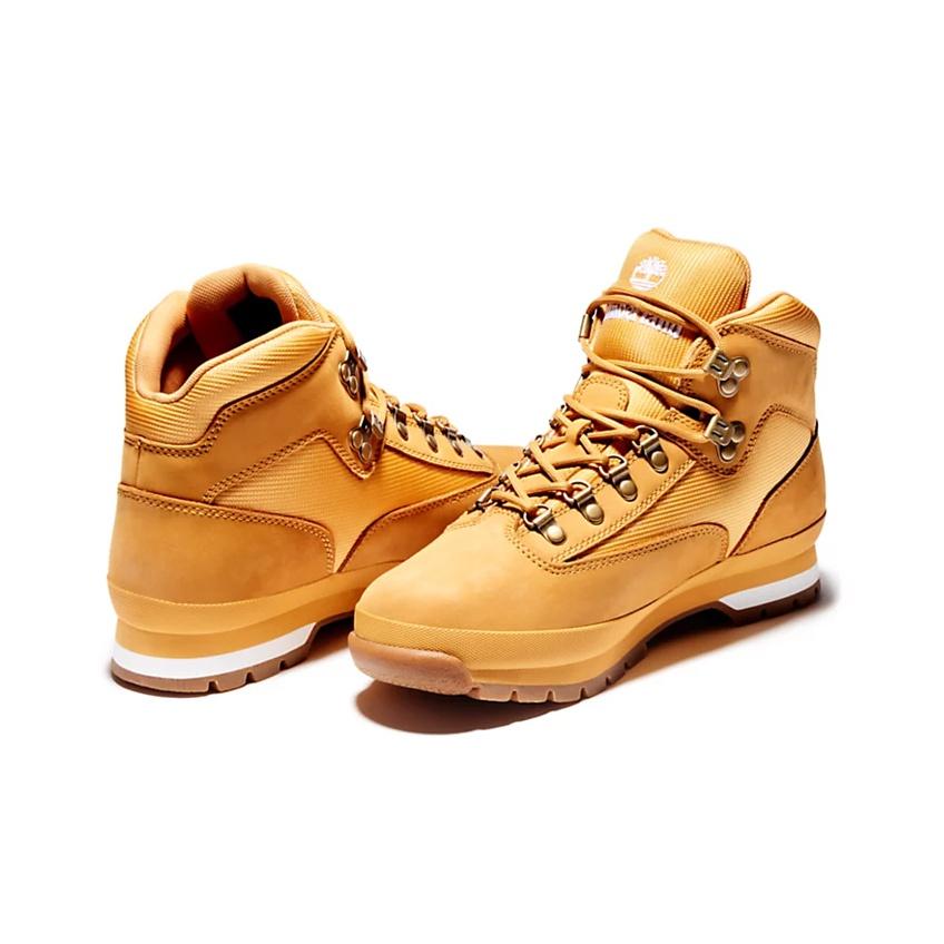 Timberland Euro Hiker Comfortable Leather Shock Absorbing Slip Resistant Durable Mid Top Running Shoes Men Running Shoes Wheat 91566231
