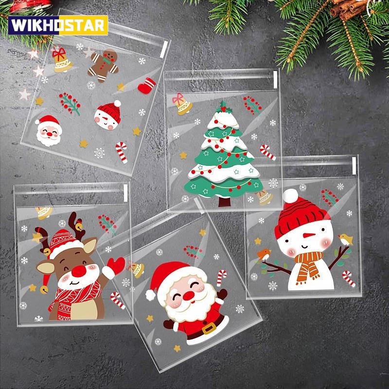 100ks 10X10cm Vánoční sáčky na cukroví Santa Claus Cukroví Sáček na sladkosti Samolepicí dárkový sáček Domácí vánoční dekorace Dětské dárky