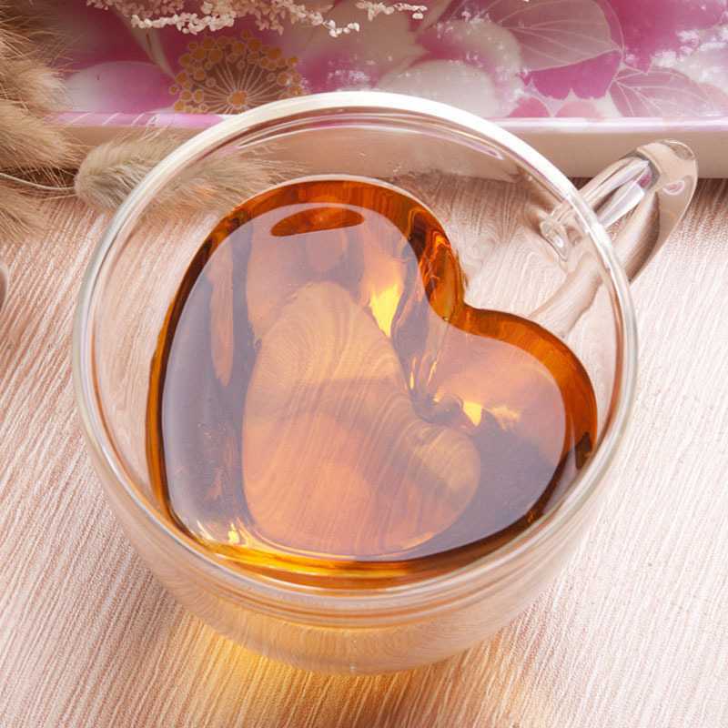 180/240ML Double Wall Glass Heart Shaped Double Bottom Glass Cup With Handle Coffee Mug Tea Mug