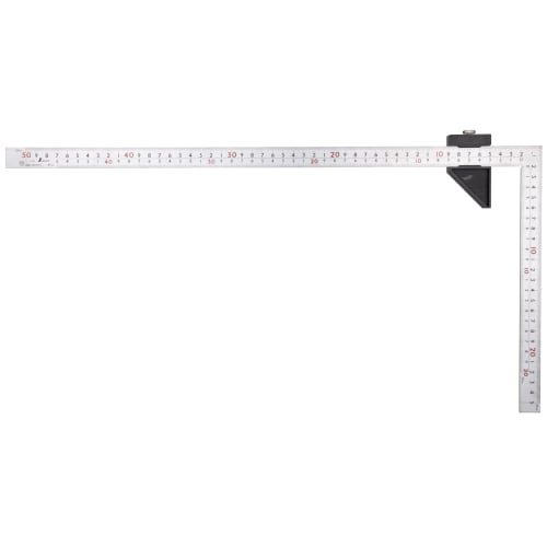 Shinwa Sokutei Thick Wide Square, Silver, 50cm, Same Graduations on Front and Back, 8 Graduations, with Square Stopper, JIS 12443