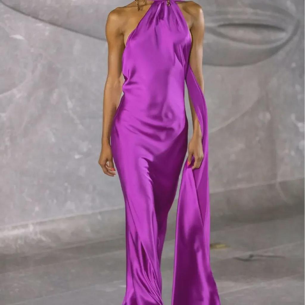 2025 High-Waist Solid Color Halter Neck Long Skirt - Spring/Summer Commuting & Evening Dress