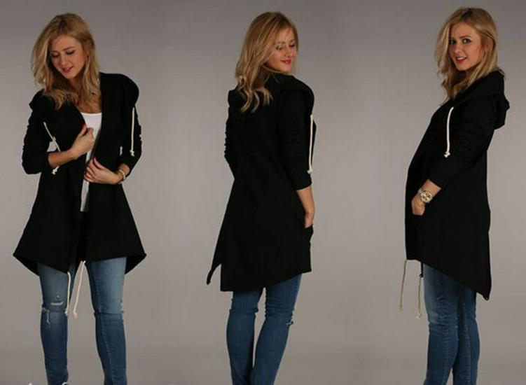 Women's Popular Hooded Solid Cardigan - Long Sleeve Autumn Sweatshirt 2023