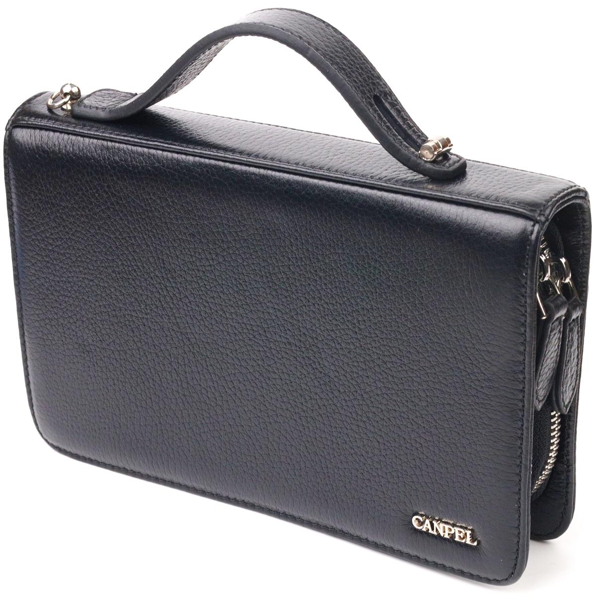 

Оригінальна чоловіча барсетка на два відділення з натуральної зернистої шкіри CANPELLINI 21567 Чорна
