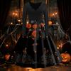 Women's Vintage Long Sleeve Halloween Print V-Neck Flared Dress for Party