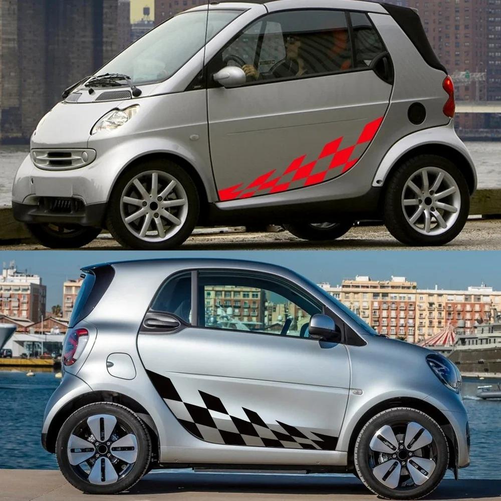 Car Door Side Lattice Vinyl Film Sticker For Mercedes Benz Smart Fortwo W453 W451 Auto Racing Sport Body Decor Decal Accessories