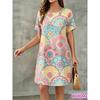 Summer Ladies 3D Printed Short Sleeve Dress Fashion Versatile Trend Breathable Casual Vacation