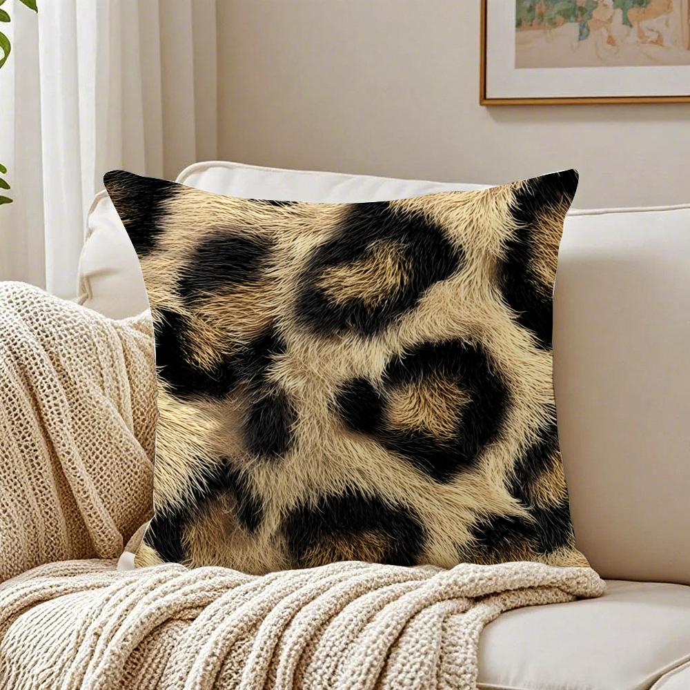 Plaid Leopard Print Textures Pillow Cushion Cover Linen Pillowcase Soft For Sofa Bed Home Room Decor