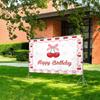 2D Watercolor Cherry with Pink Bow Happy Birthday Backdrop