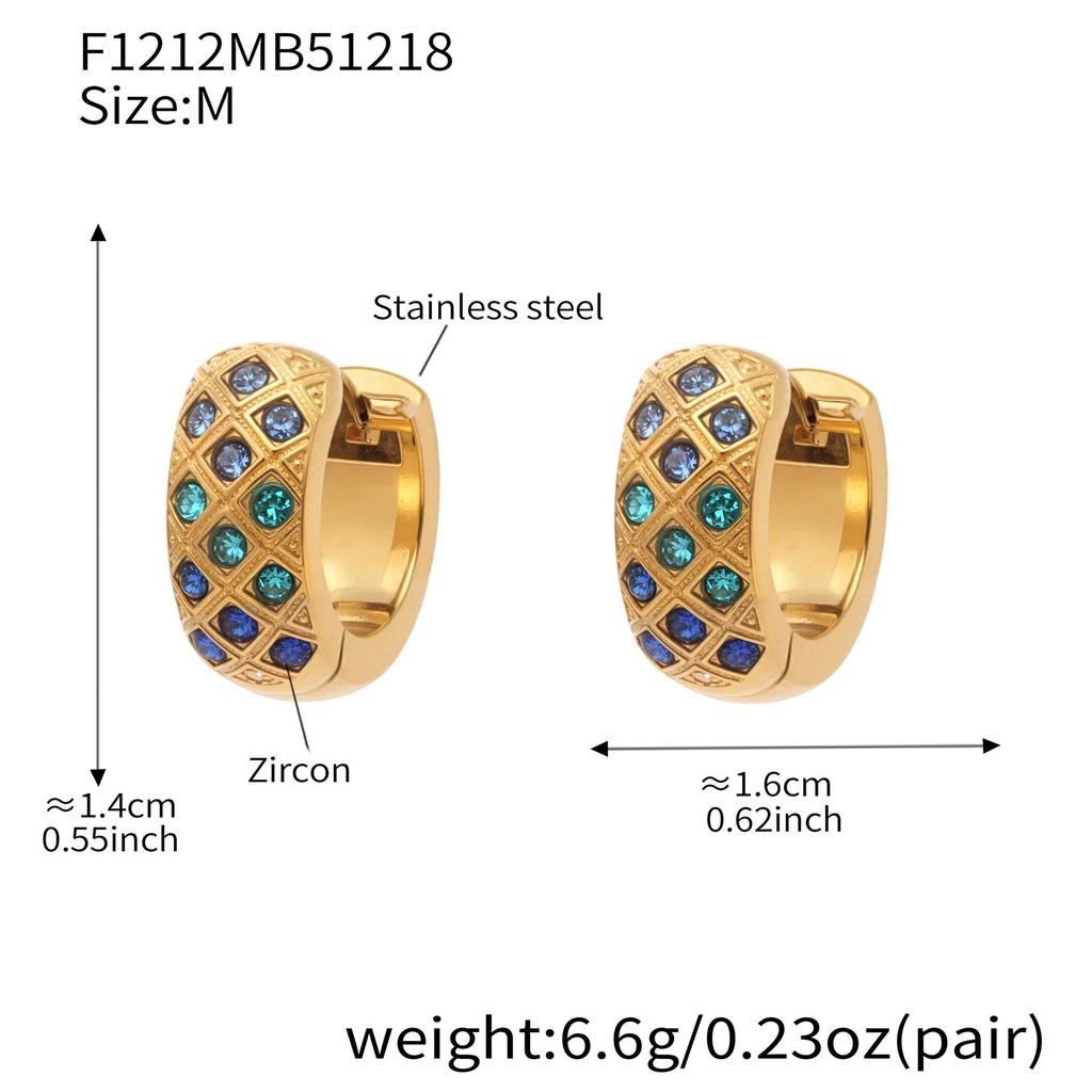 18k Gold-Plated Stainless Steel Plaid Zircon Earrings