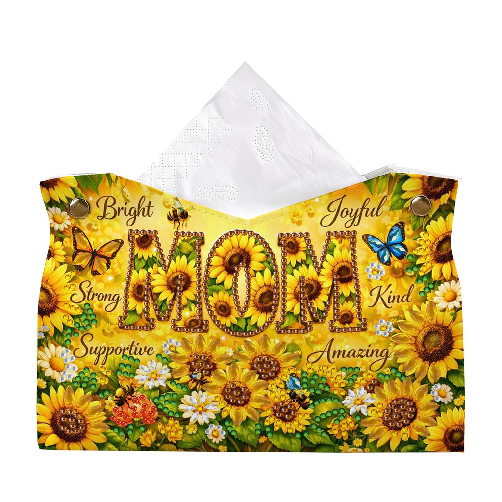 Gem Art Tissue Box Cover DIY PU Crystal Holder Desk Home Decor 9.45in