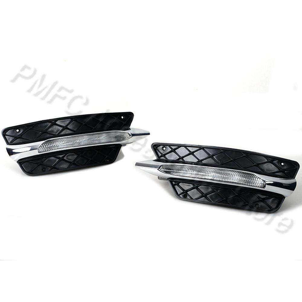 PMFC Front Bumper Grilles Molding LED Fog Light Daytime Running Light Fog Lamp For Mercedes-Benz W204 C-Class 2012 2013 2014