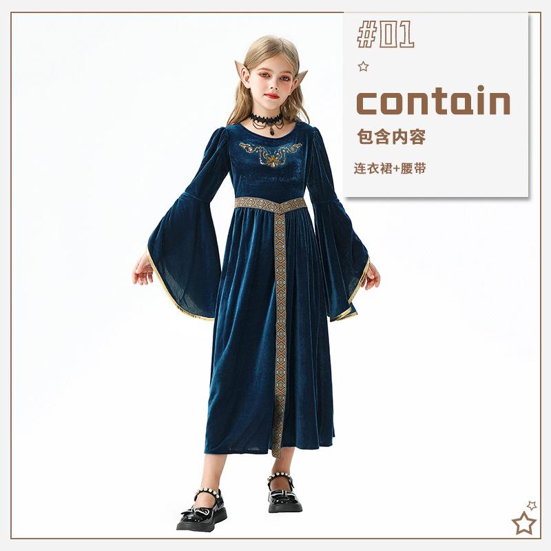 Halloween Children's Costume Vintage Court European Girl Farm Renaissance Medieval Dress Children's Clothing