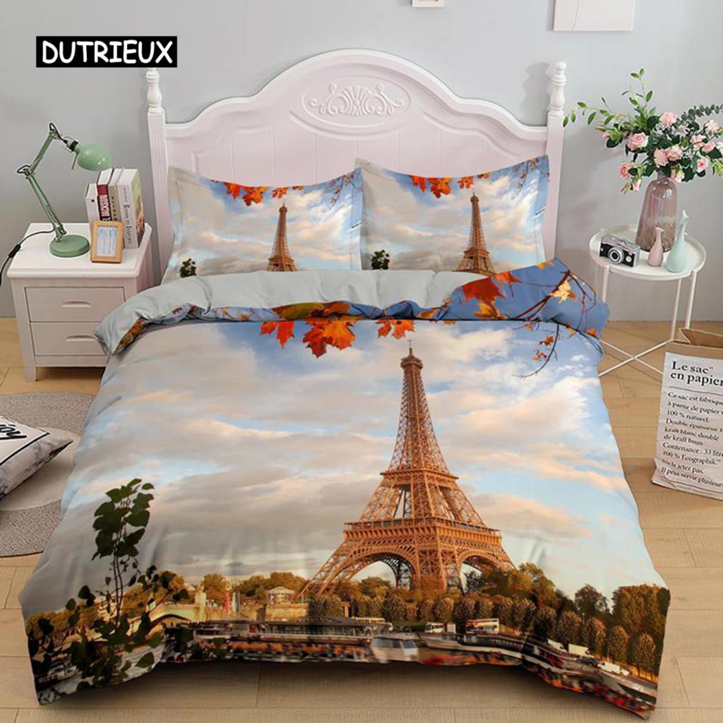 

For Adult - Eiffel Tower Duvet Cover Set King Polyester Eiffel Tower At Sunset Paris Theme Bedding Set Romantic France Quilt Cover EU single(135x200cm)