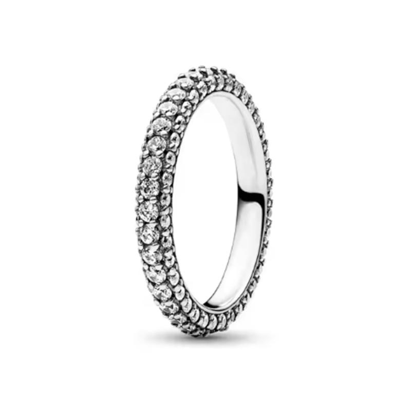 New 925 Silver Sparkling Bow Double Hearted Zircon Ring for Women DIY High Quality Wedding Jewelry Gifts