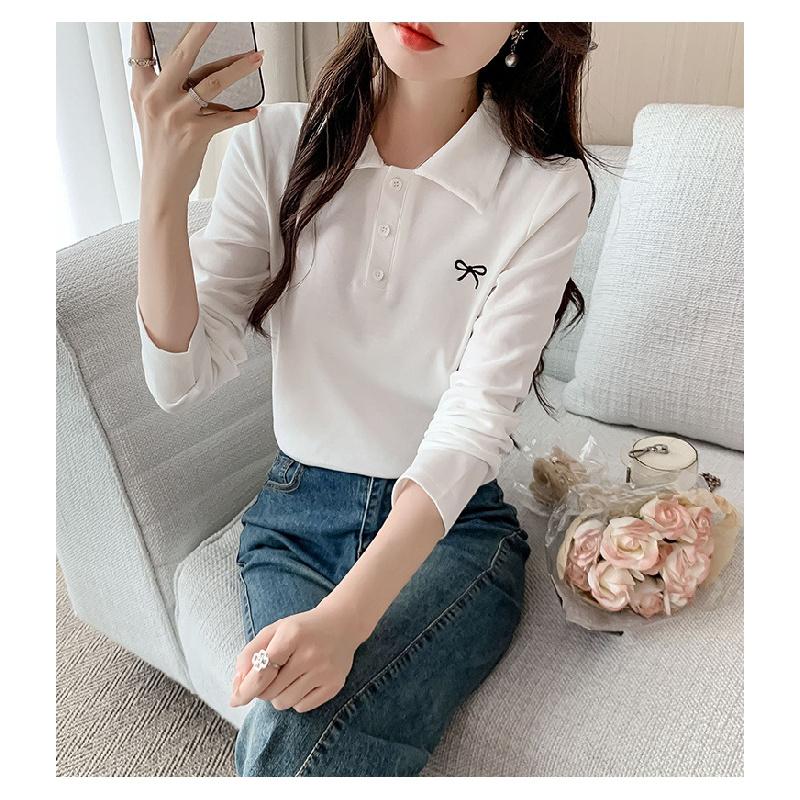 POLO shirt, spring and autumn 2026 new model, base shirt with bow embroidery, women's slim-fit t-shirt